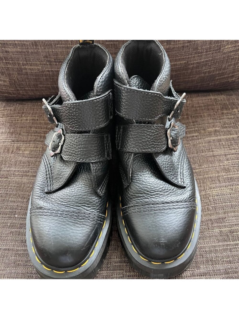 DR. MARTENS Devon Flower Buckle Leather Platform  Women's Boots Size 10 - Picture 2 of 11
